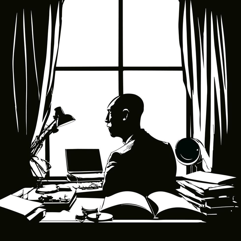 Man Work Space Silhouette vector