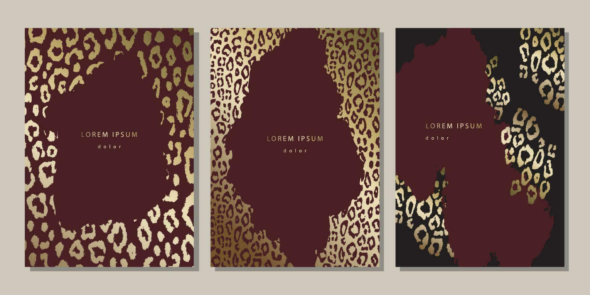 Set of luxury templates with golden leopard skin texture. Covers, posters vector