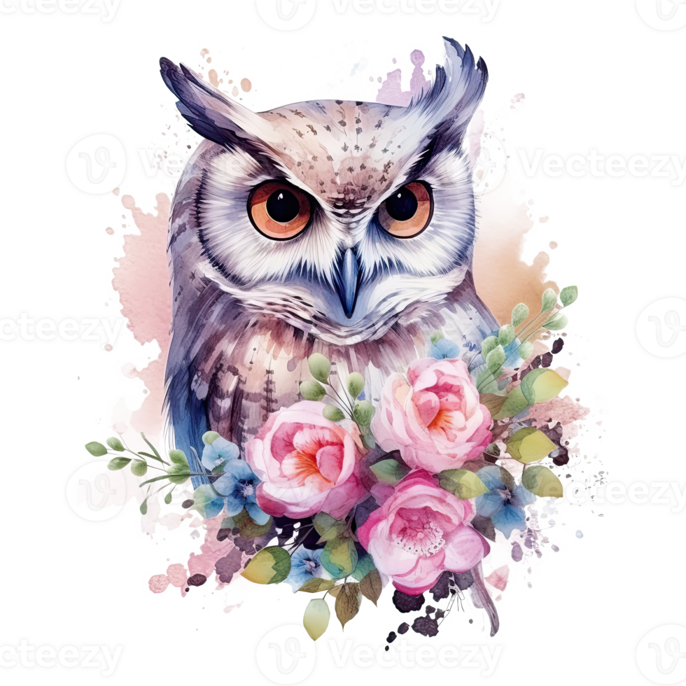 Cute watercolor owl. Illustration png