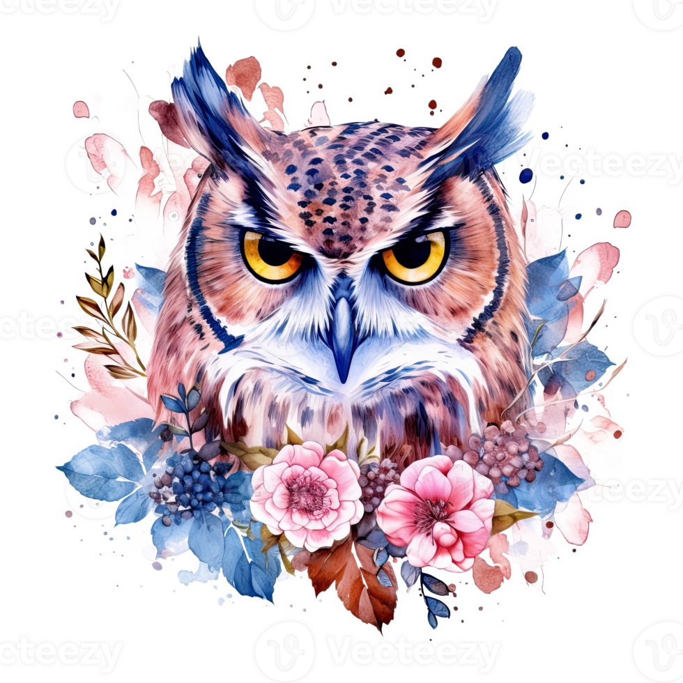 Cute watercolor owl. Illustration png