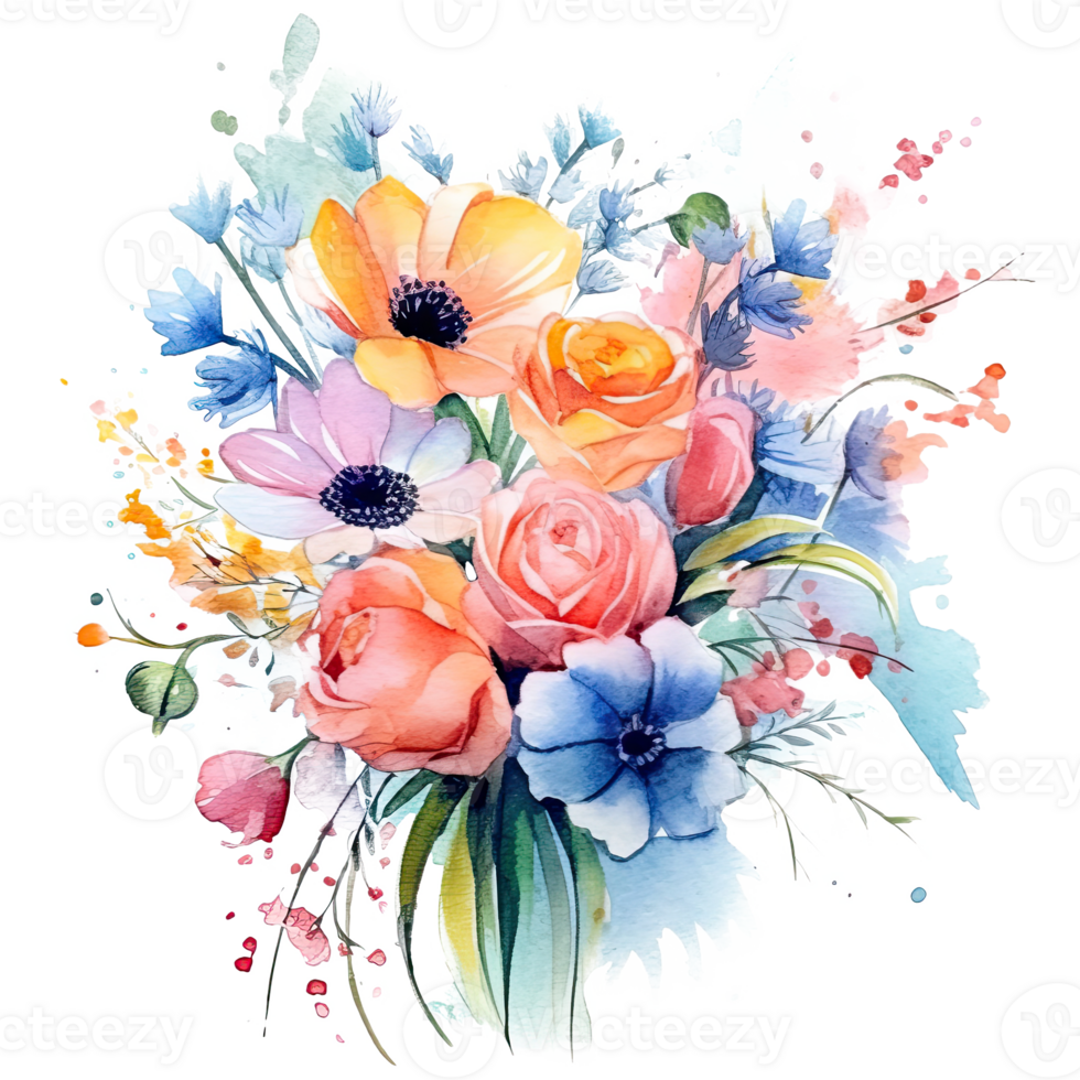 Watercolor flower bouquet. Illustration png