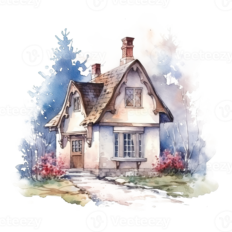 Cute watercolor house. Illustration png