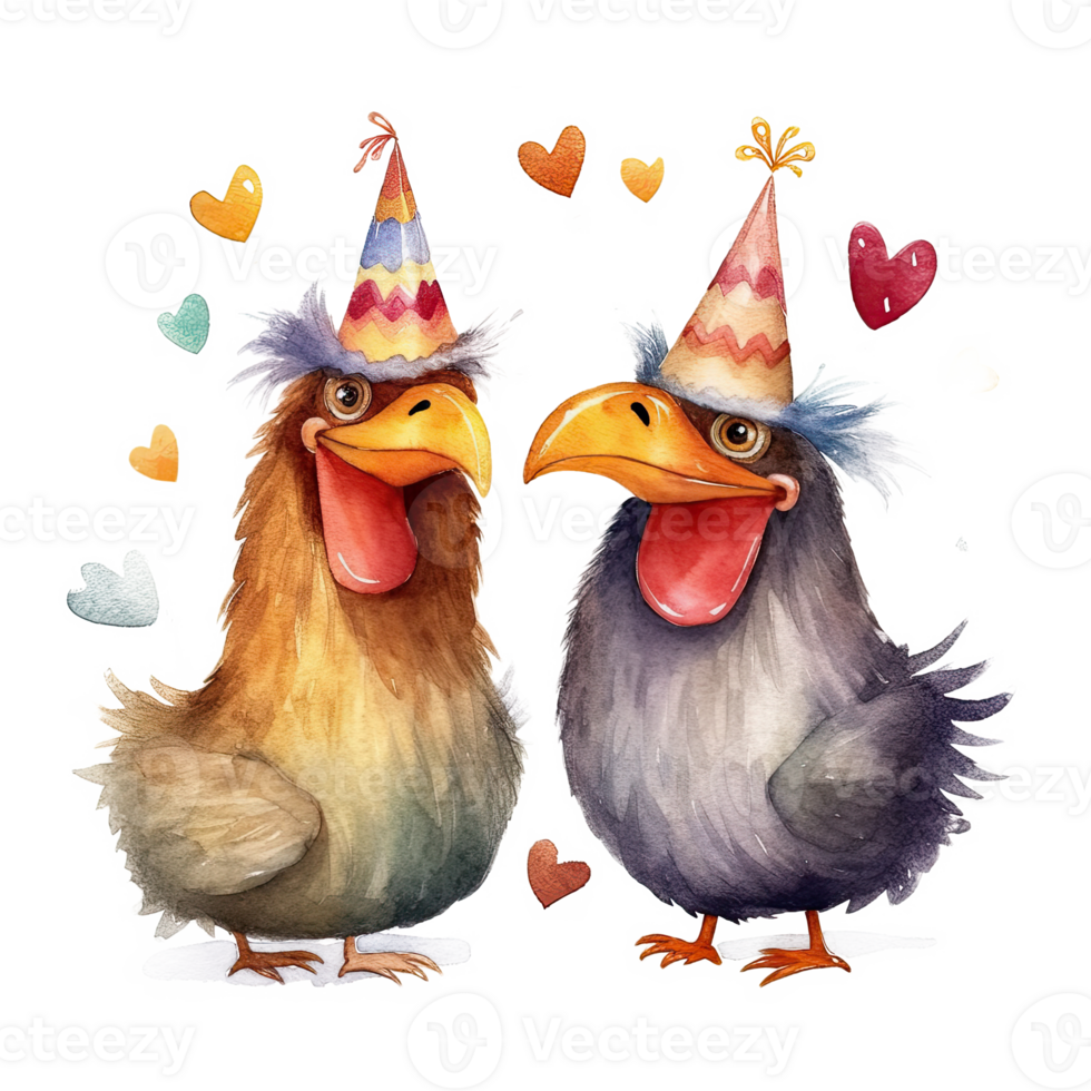 Cute watercolor two chicken. Illustration png