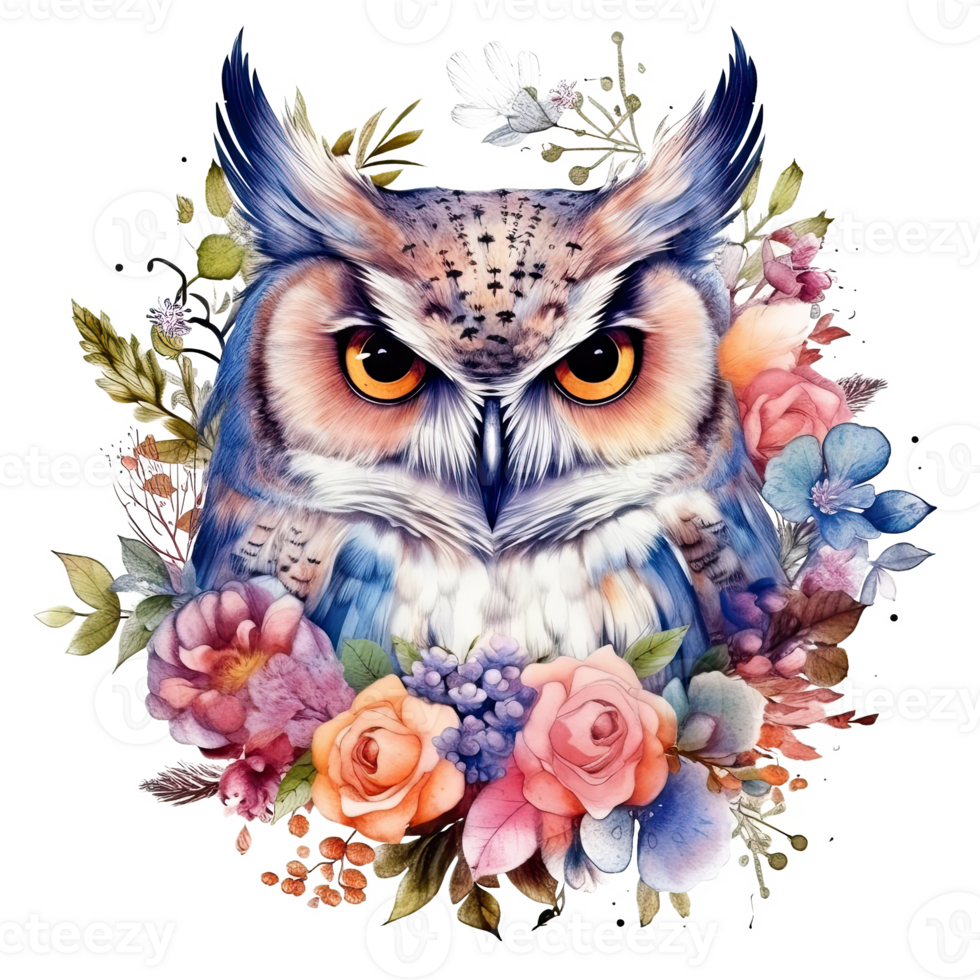 Cute watercolor owl. Illustration png