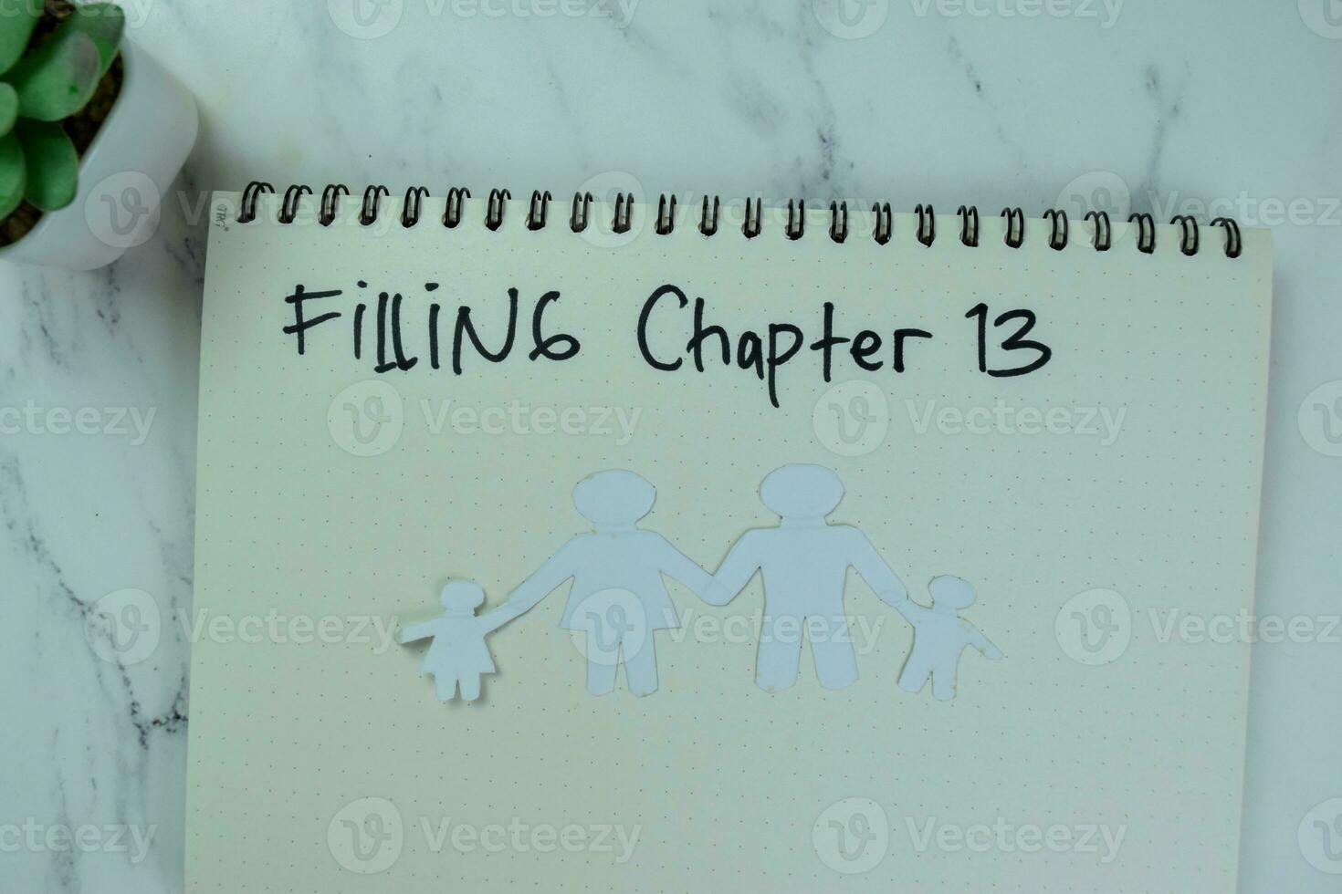 Concept of Filling Chapter 13 write on a book with statistics isolated on Wooden Table. photo