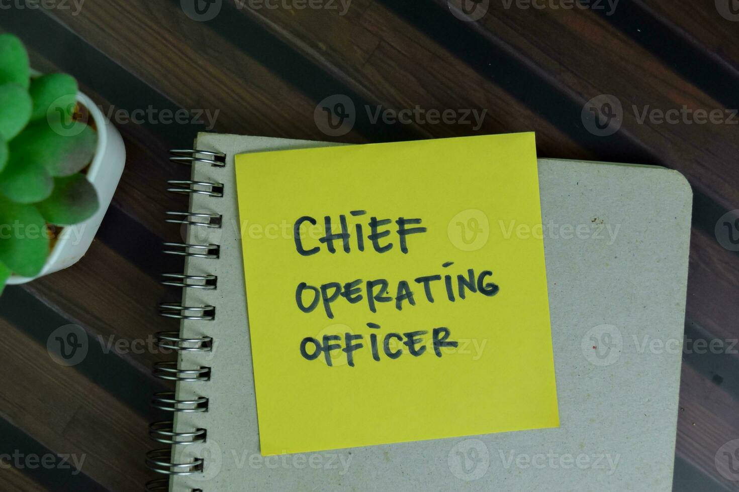 Chief Operating Officer write on sticky notes isolated on Wooden Table. photo