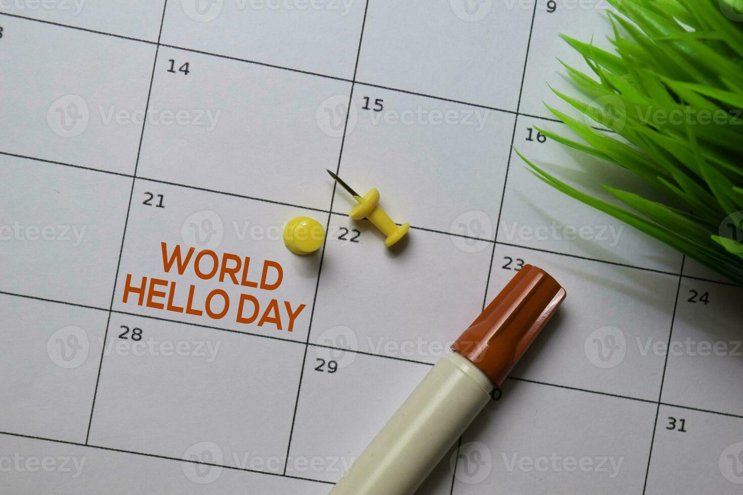 World Hello Day write on calendar. Date 21 November. Reminder or Schedule Concepts photo