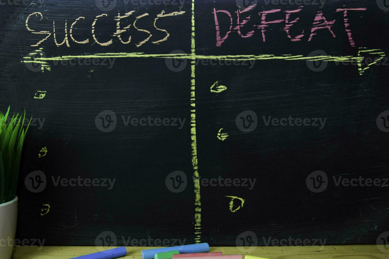 Success or Defeat written with color chalk concept on the blackboard