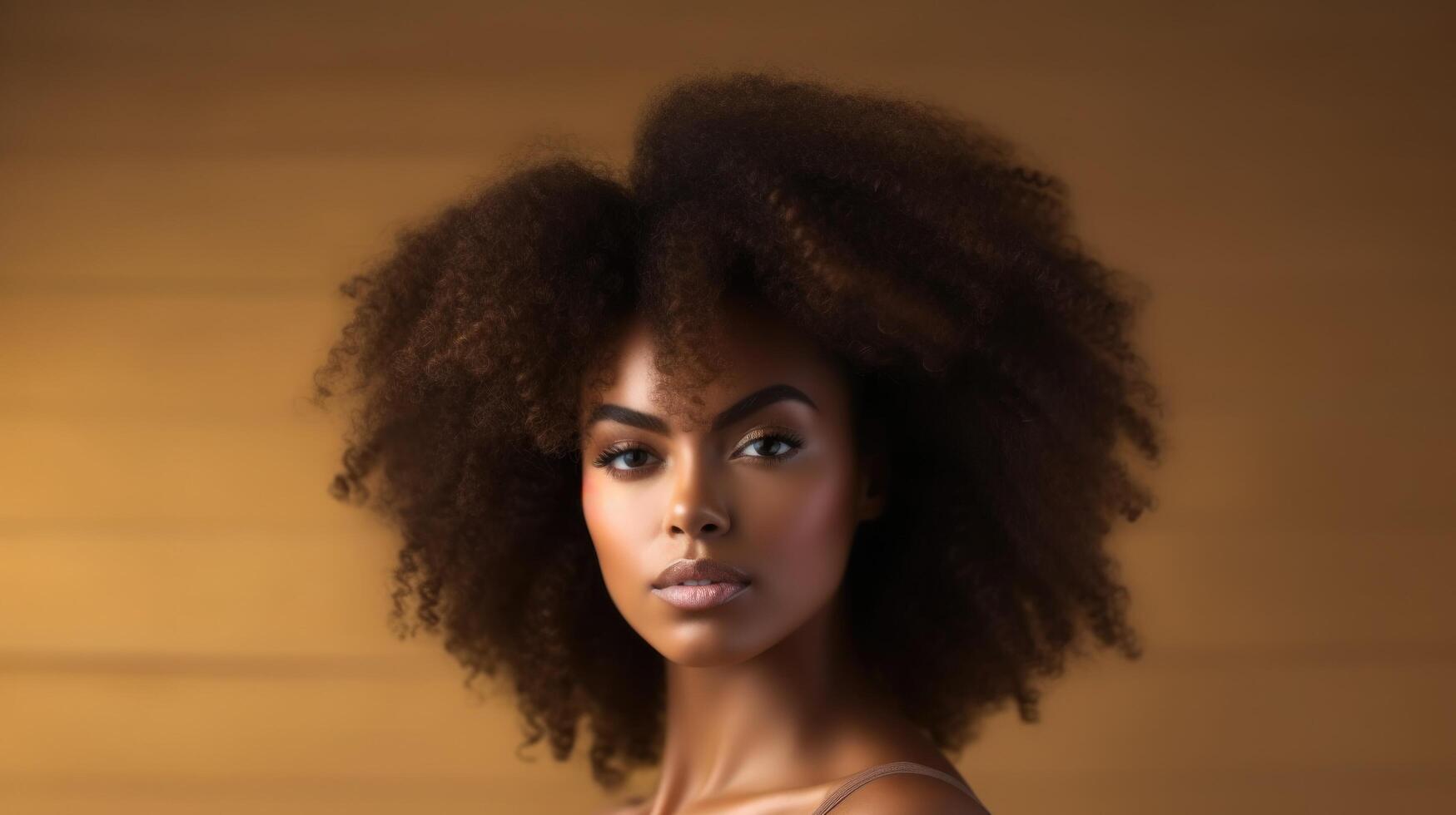 Beauty portrait of African American girl with afro hair. Illustration AI Generative photo