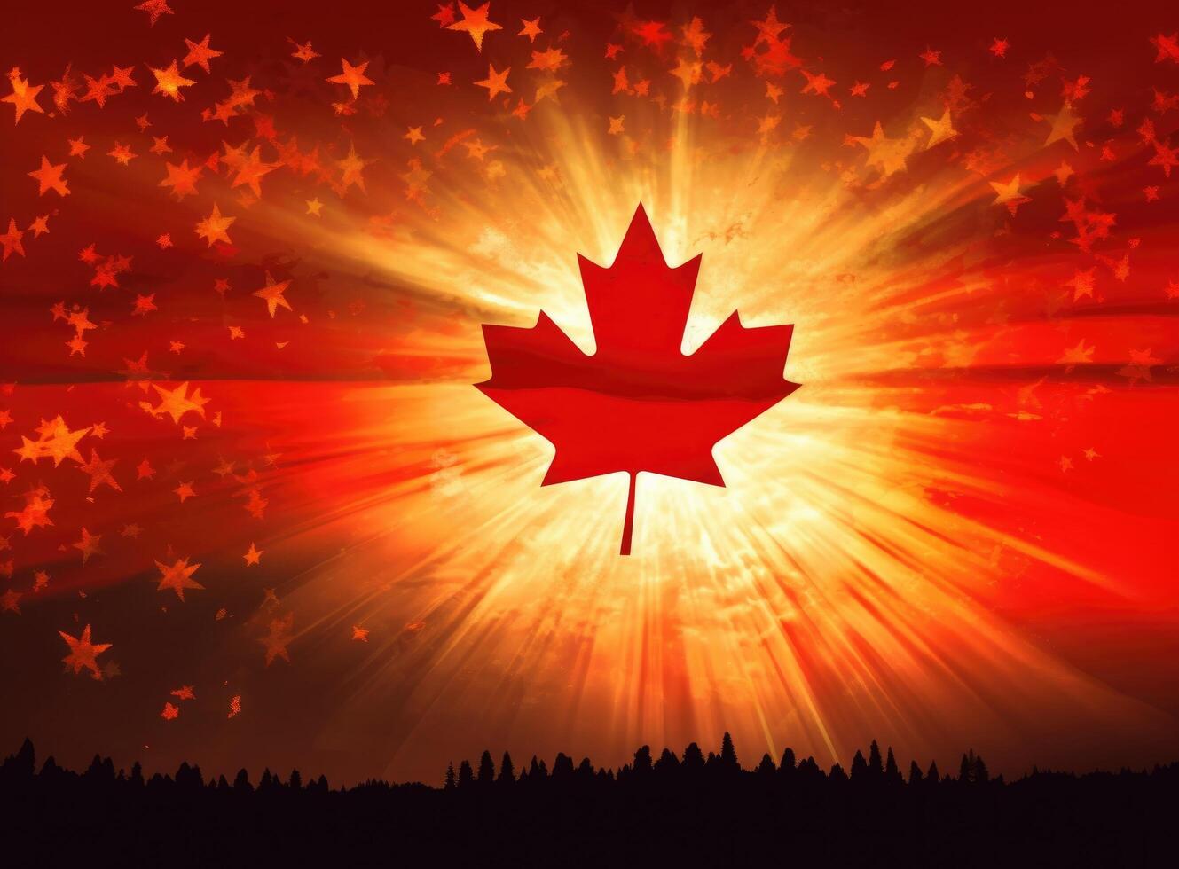 fuegos artificiales Canadá canadiense bandera en puesta de sol ilustración ai generativo foto