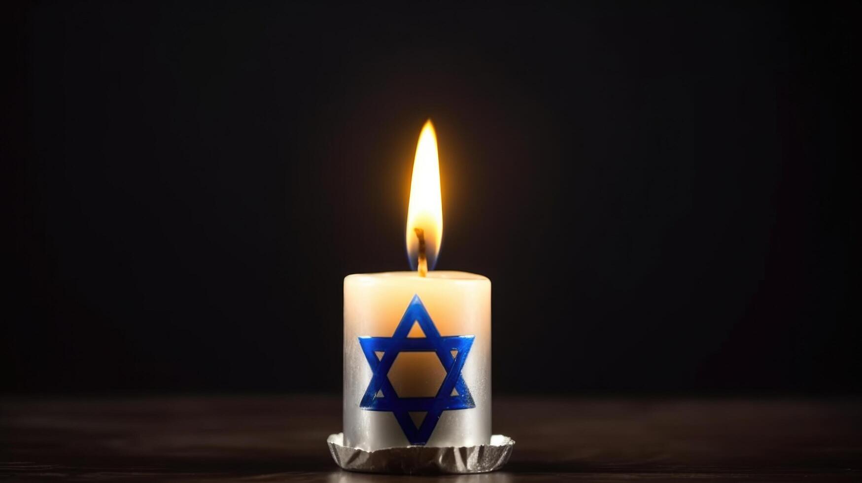 Burning candle and flag of Israel. Holocaust memory day. Illustration AI Generative photo