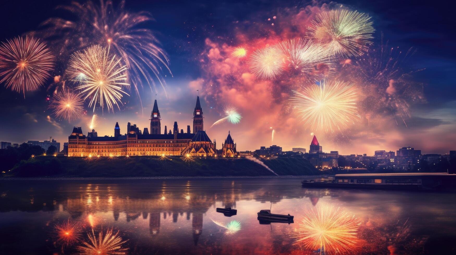 fuegos artificiales en día de Canadá ilustración ai generativo foto