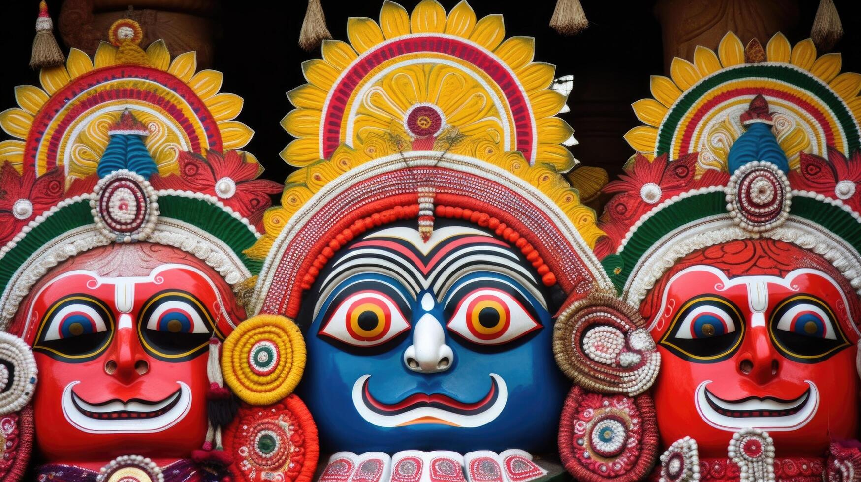 señor jagannath, balabhadra y subhadra en anual rathayatra ilustración ai generativo foto