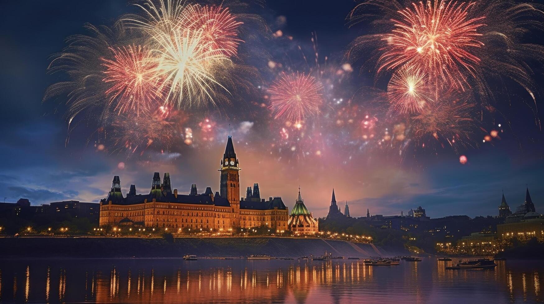 fuegos artificiales en día de Canadá ilustración ai generativo foto