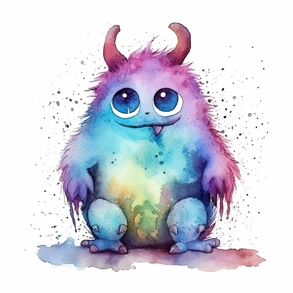 Cute watercolor monster. Illustration photo
