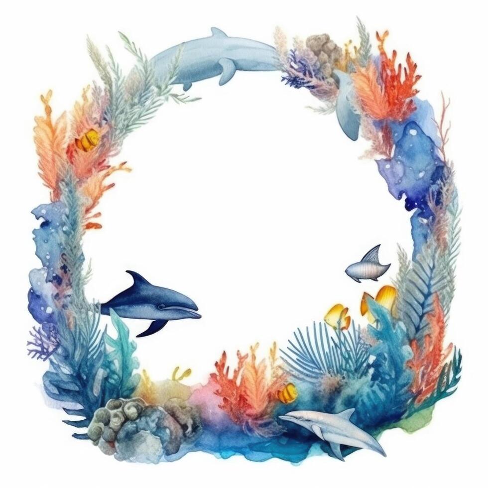 World Oceans Day watecolor background. Illustration photo