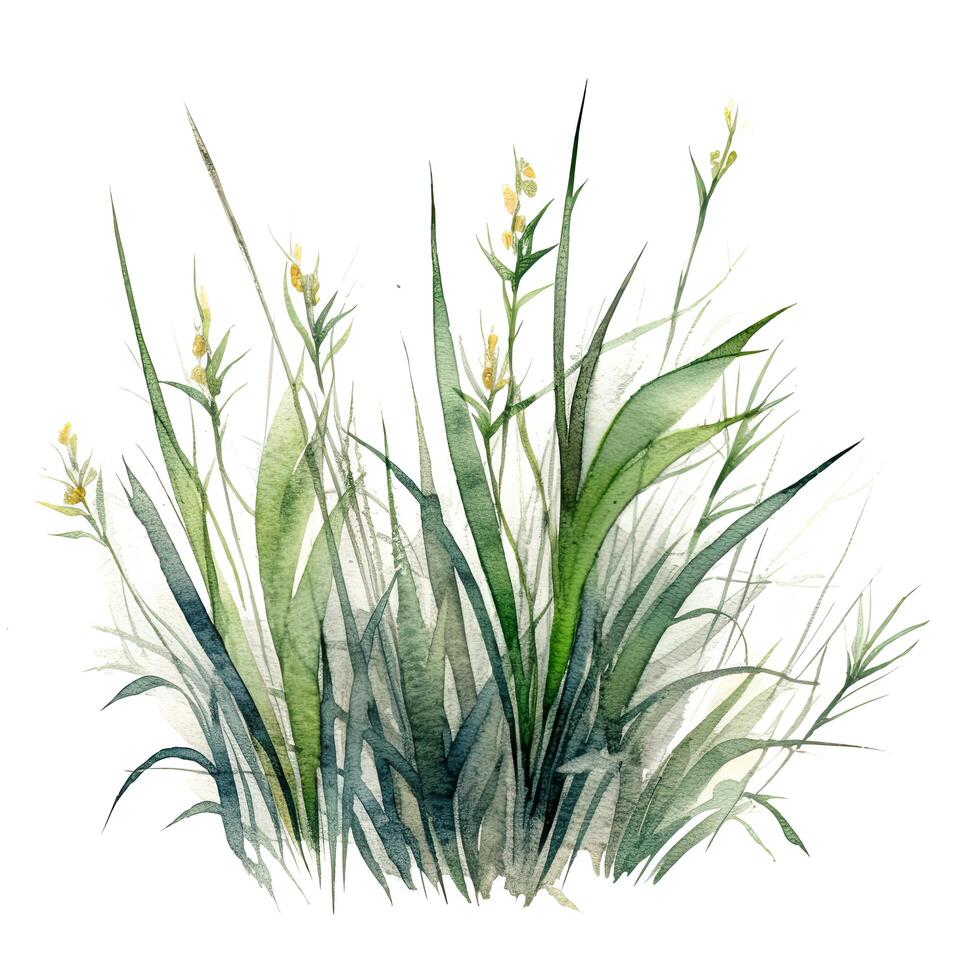 Watercolor green grass. Illustration photo