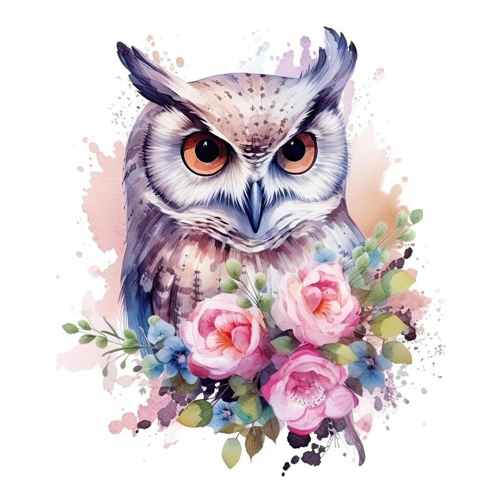 Cute watercolor owl. Illustration photo