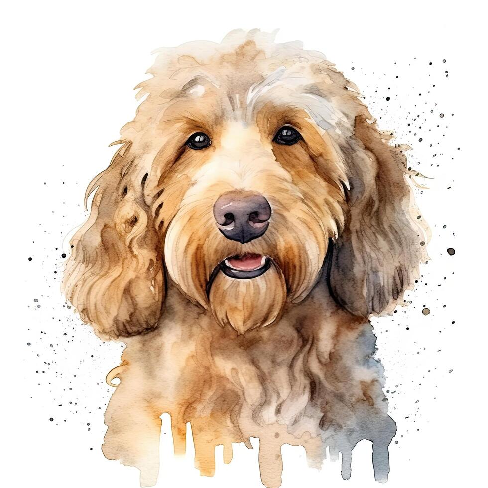 Cute watercolor goldendoodle dog. Illustration photo