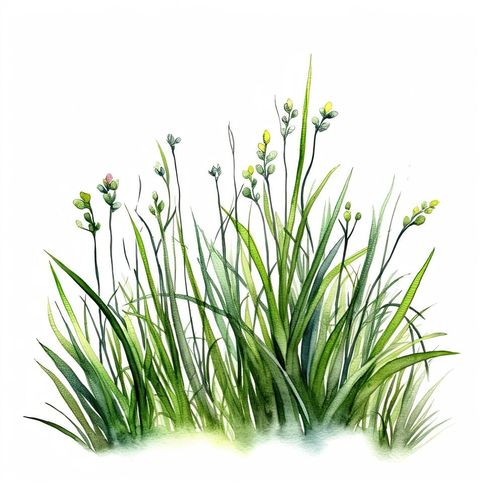 Watercolor green grass. Illustration photo