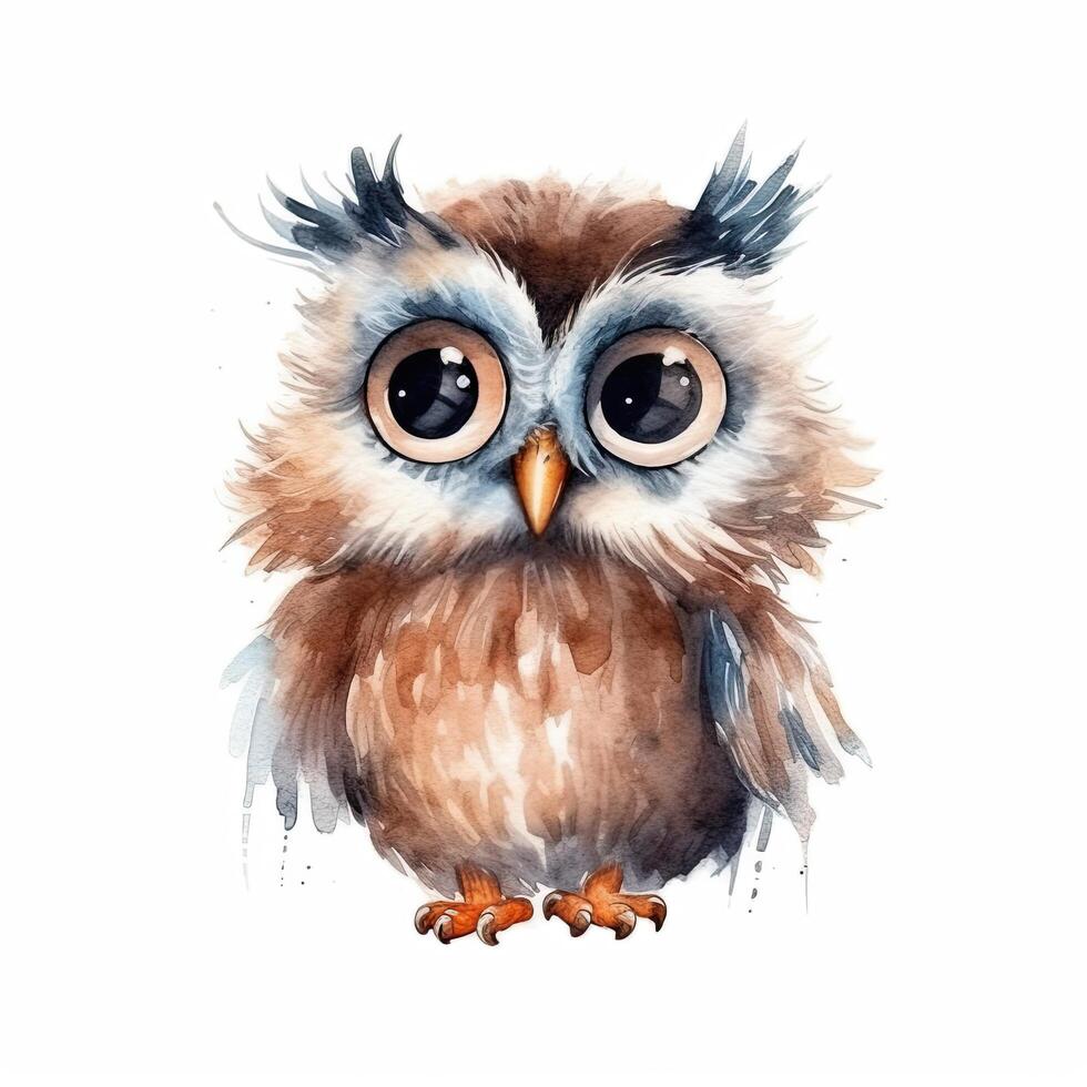 Cute watercolor owl. Illustration photo