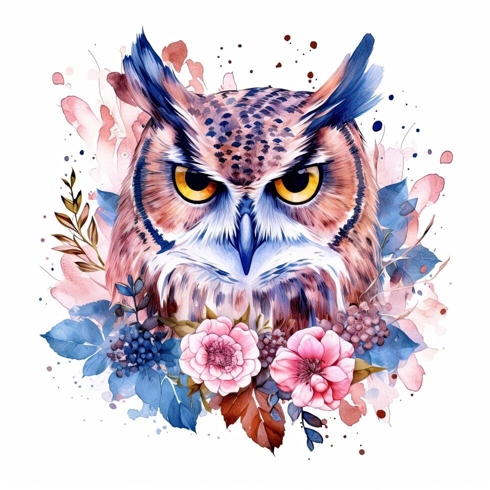 Cute watercolor owl. Illustration photo