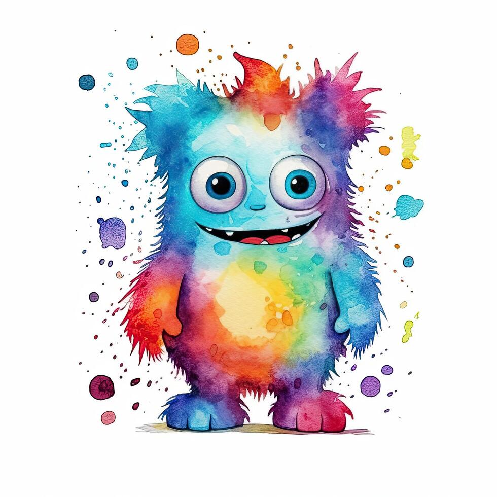 Cute watercolor monster. Illustration photo