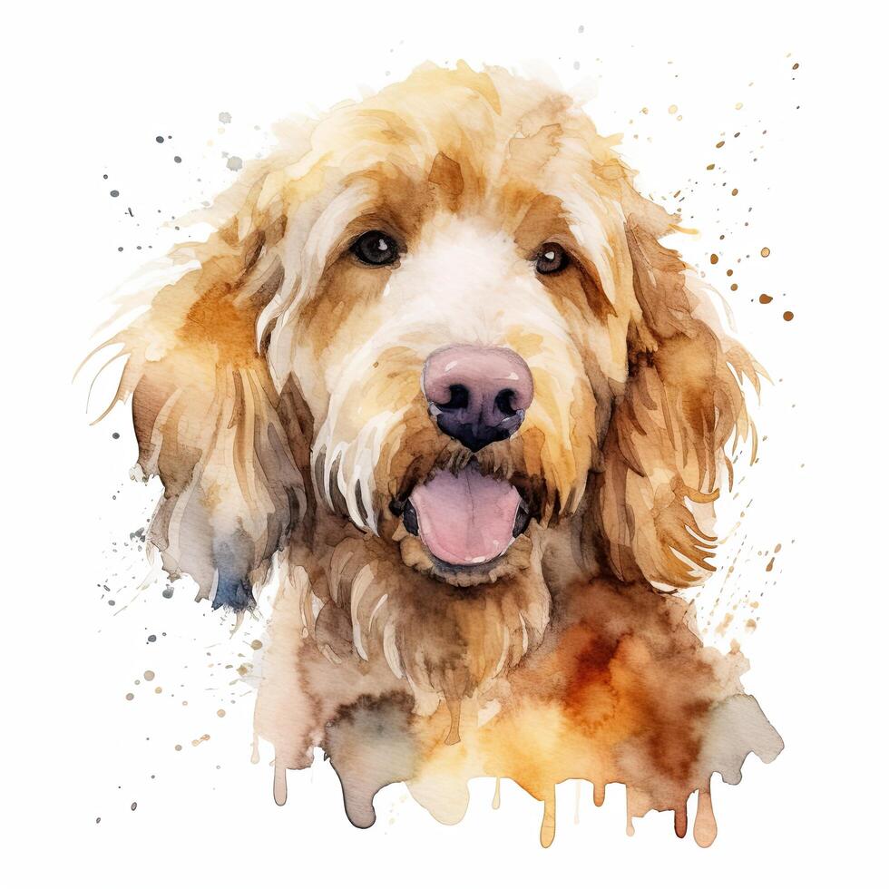 Cute watercolor goldendoodle dog. Illustration photo