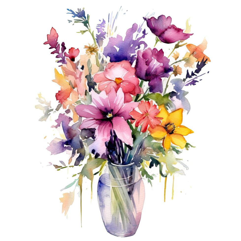 Watercolor flower bouquet. Illustration photo