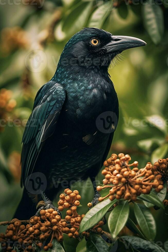 The black crowd with sharp eye in the forest. Generate Ai photo