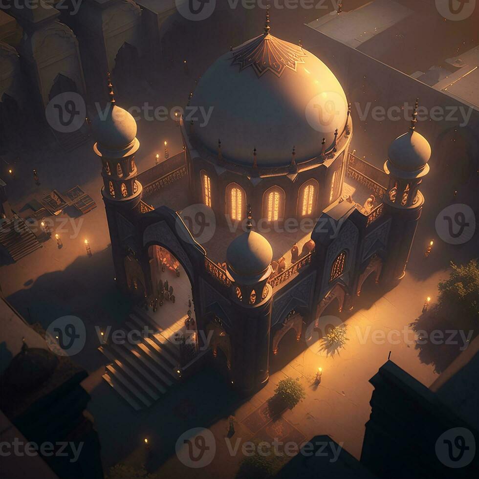 a top view mosque ramadan kareem at afternoon. Generate Ai photo