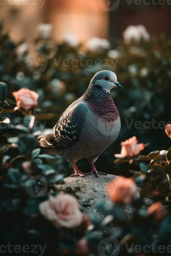 a beautiful grey pigeon. Generate Ai photo