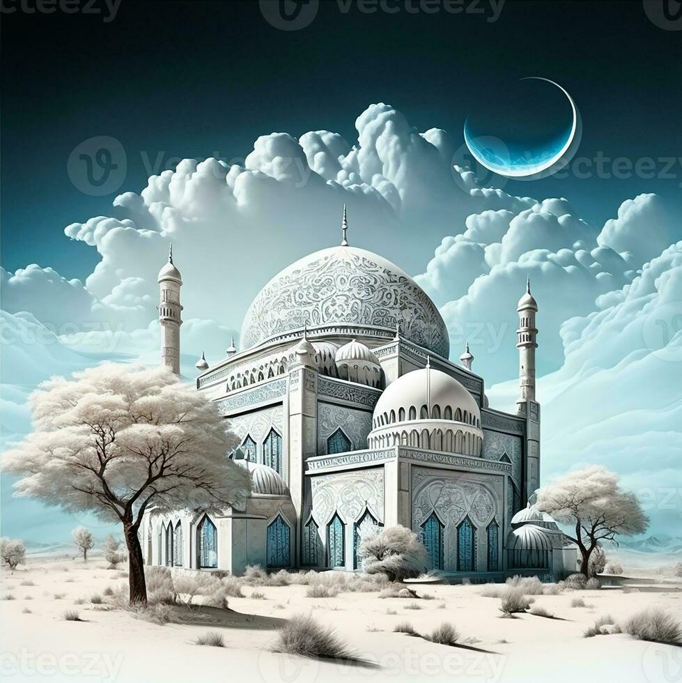 The white Mosque. Generate Ai photo