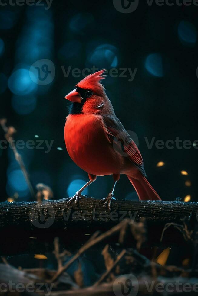 The medium shot red beautiful cardinal bird in the forest. Generate Ai photo