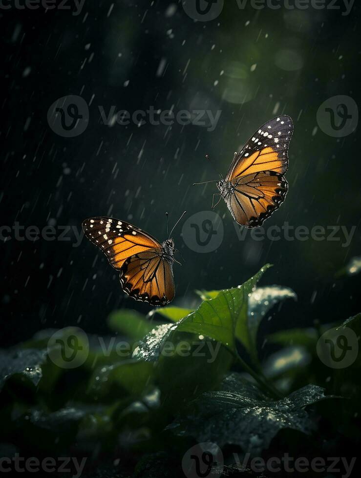 two butterflies in the forest. Generate Ai photo