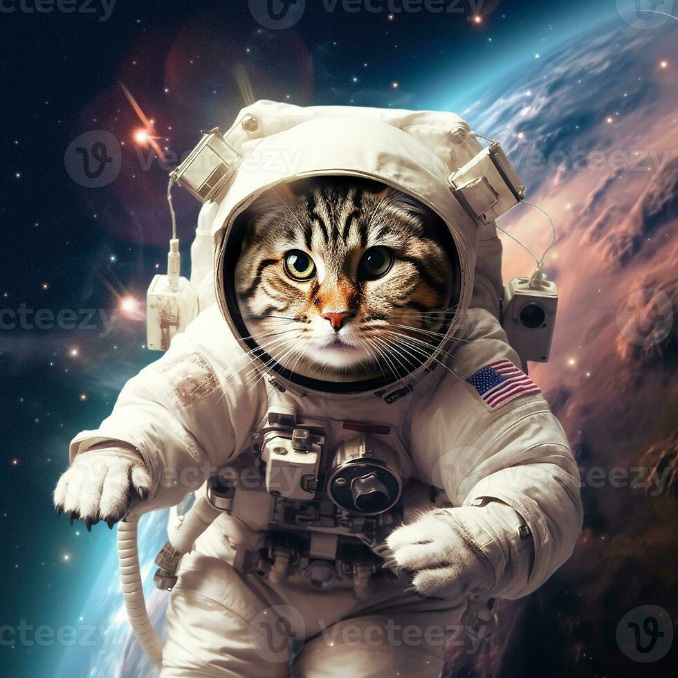 an astronaut cat lonely in the galaxy. Generate Ai photo