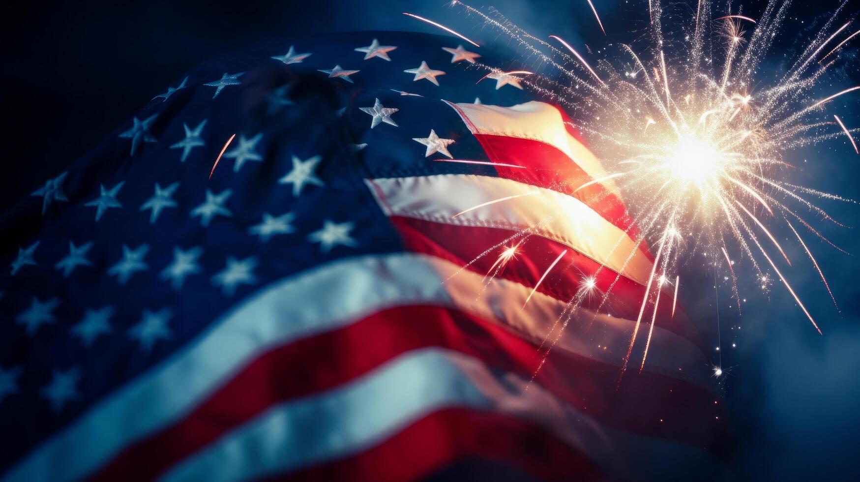 USA Holiday background with flag and fireworks. Illustration photo