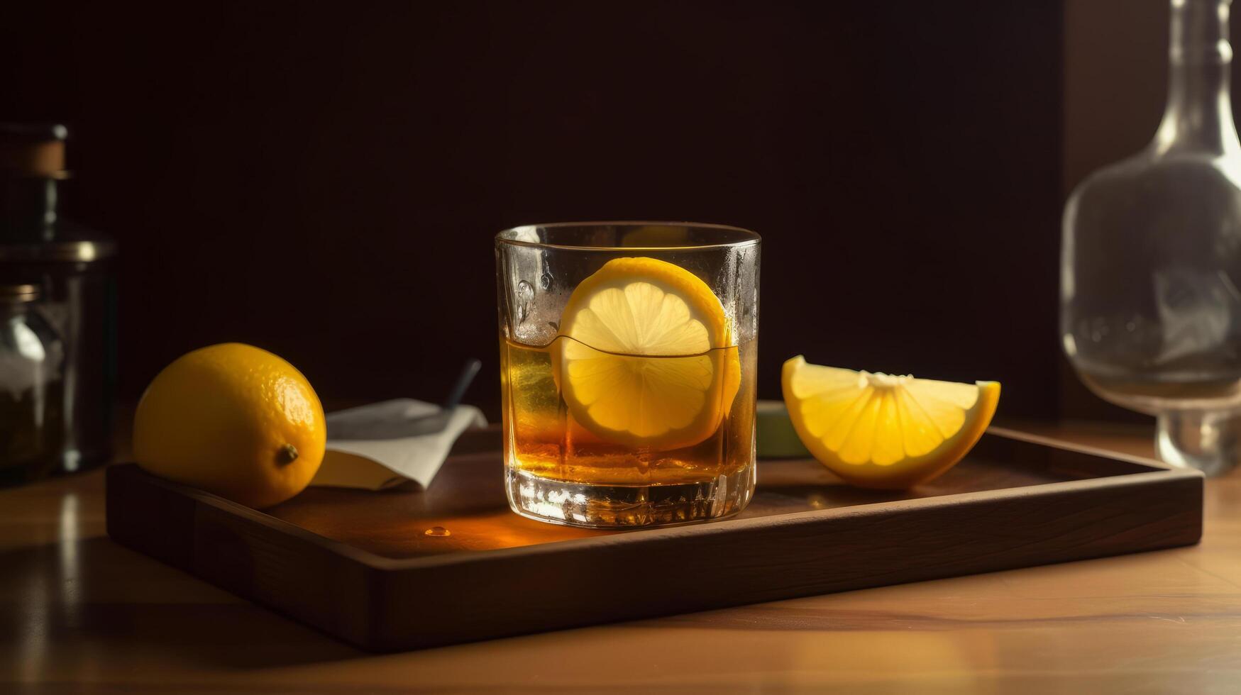 Alcohol cocktail with lemon. Illustration photo