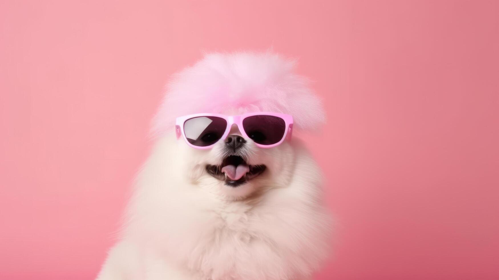 Cute funny dog on pink background. Illustration photo