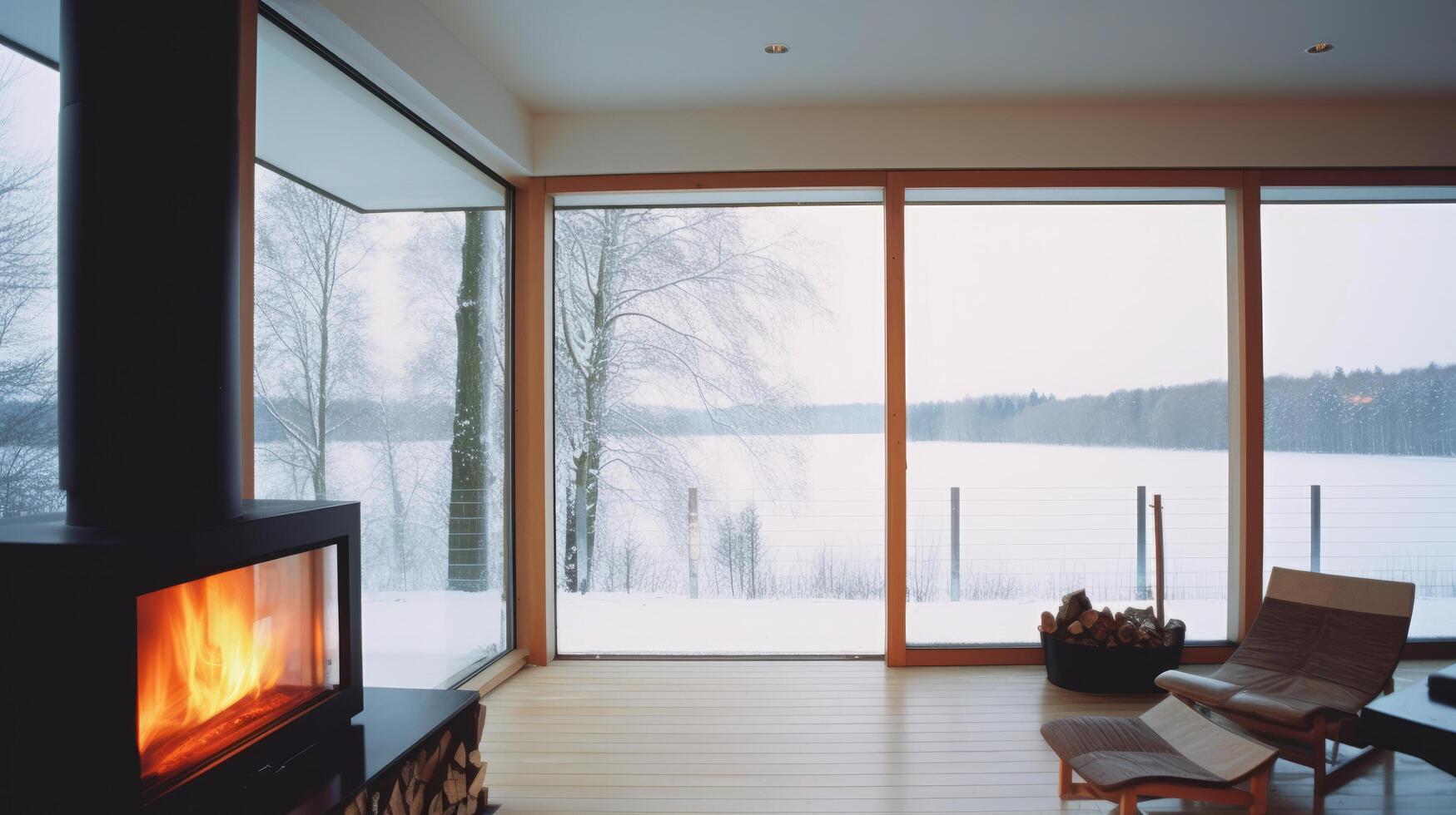 Lake house in winter. Illustration photo