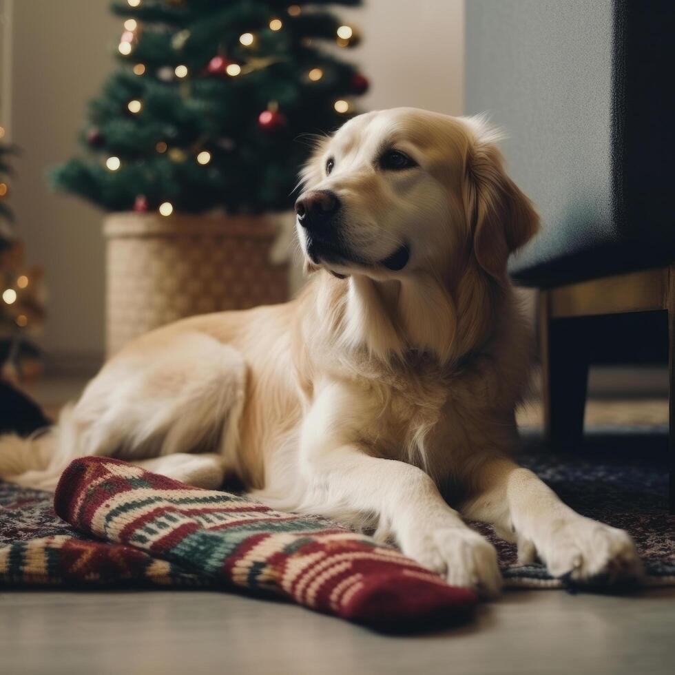 Cozy dog with socks. Illustration photo