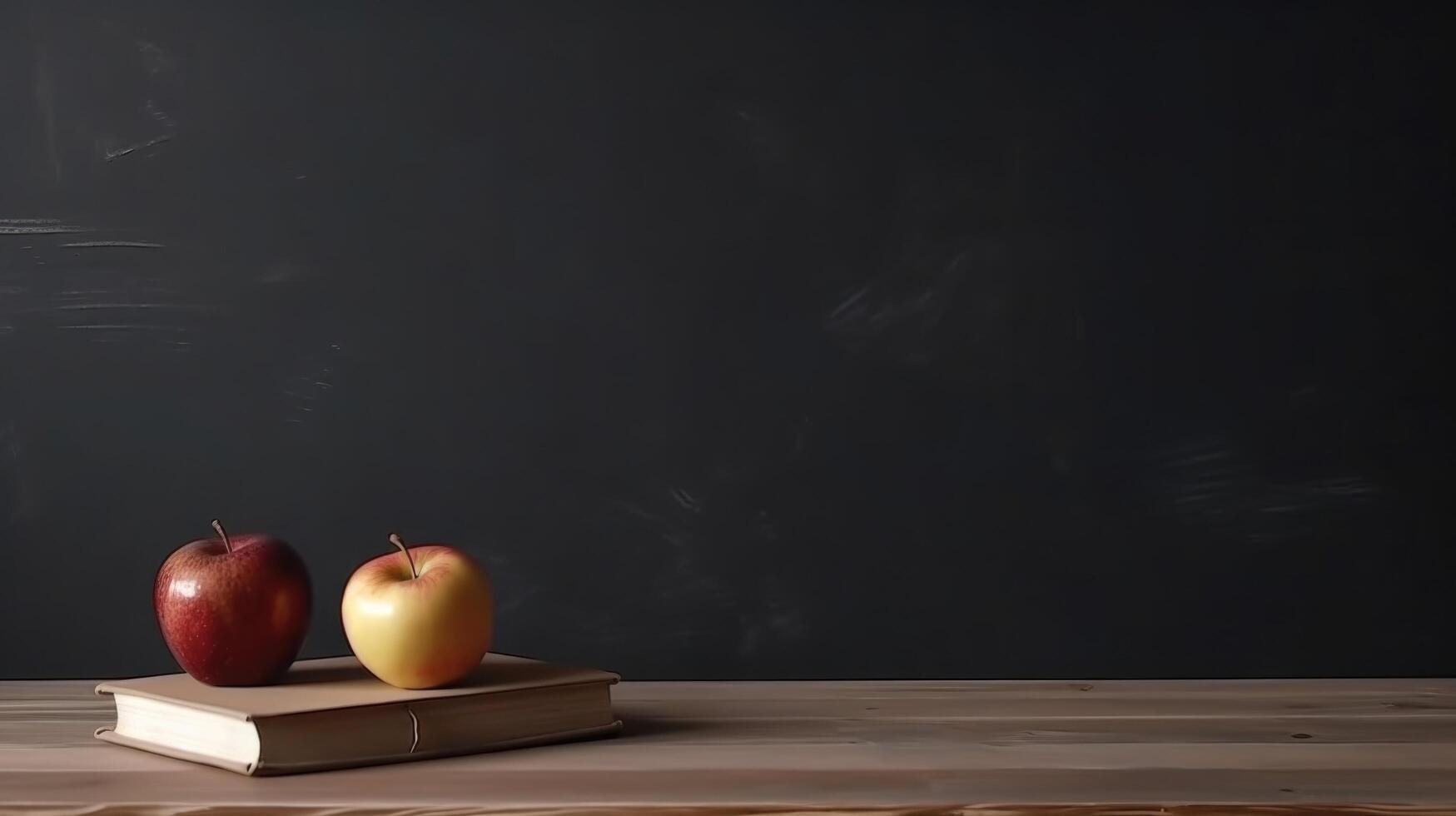 espalda a colegio antecedentes con libros y manzana. ilustración ai generativo foto