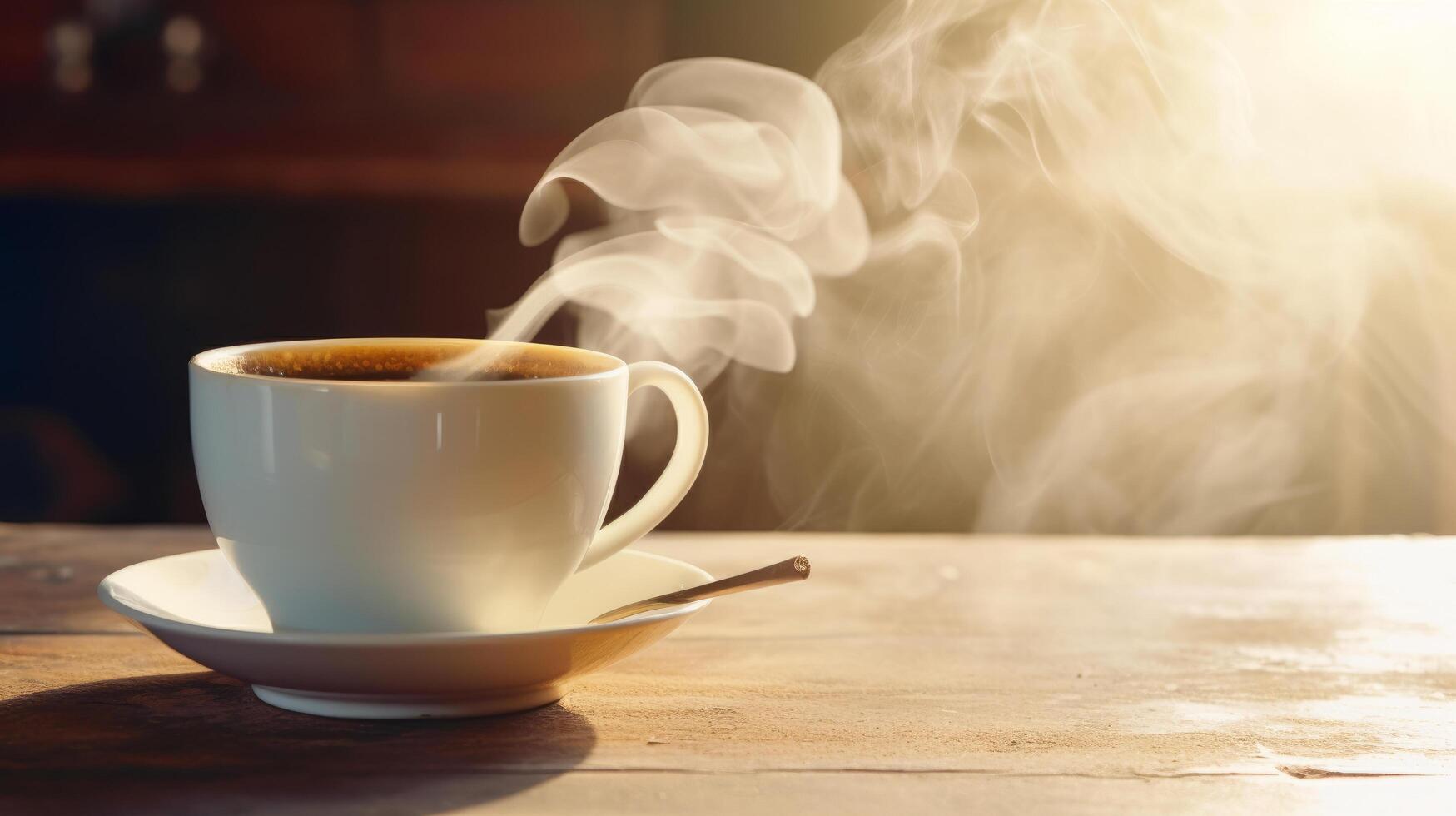 Steaming cup of coffee. Illustration photo