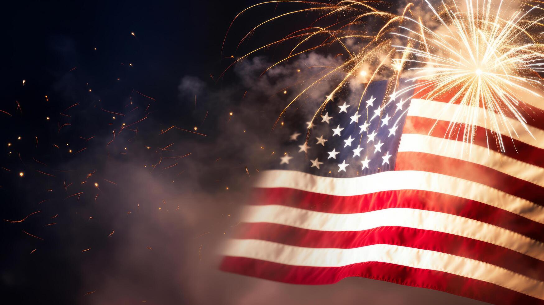 USA Holiday background with flag and fireworks. Illustration photo