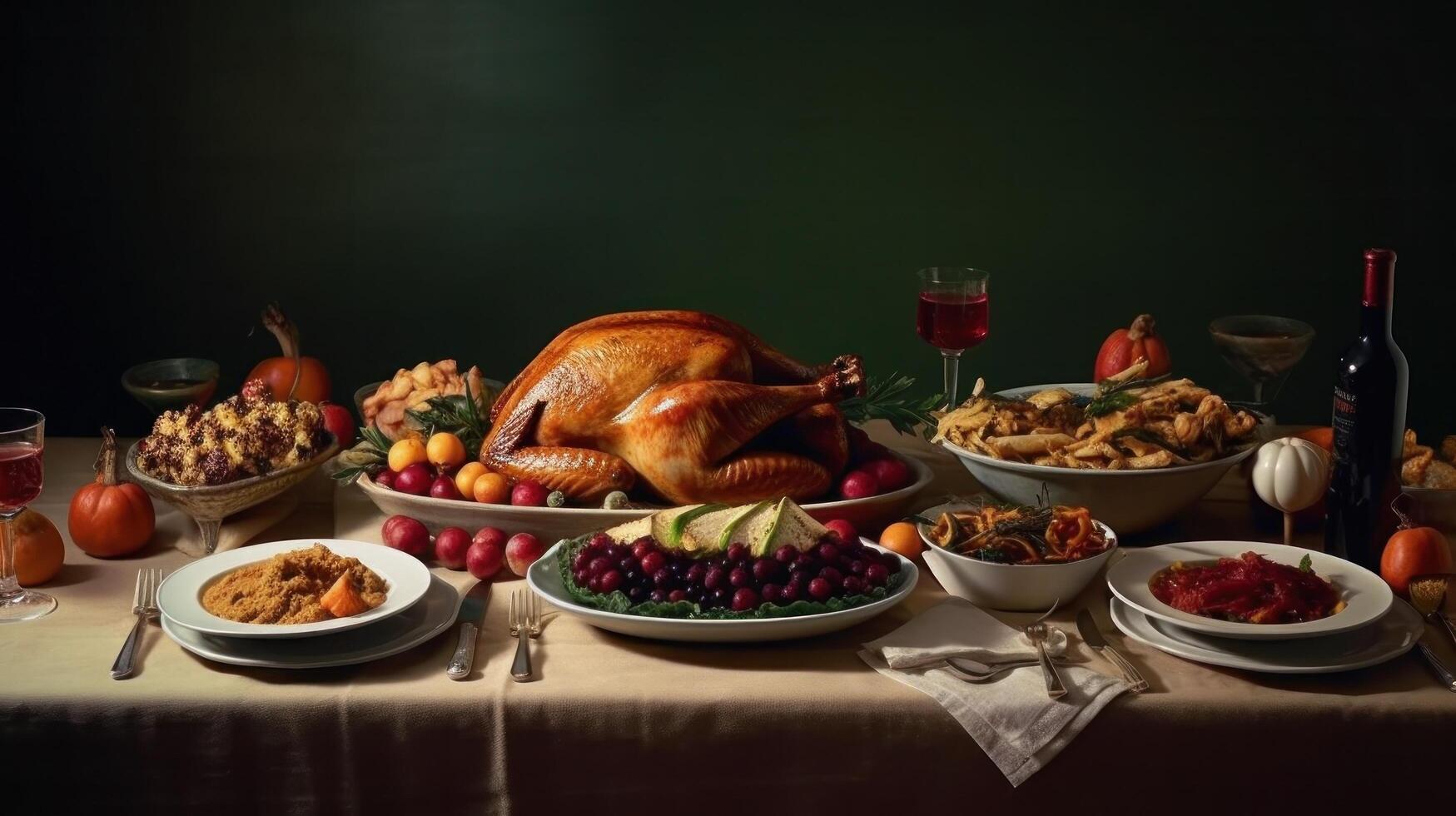 Traditional thanksgiving dinner. Illustration photo