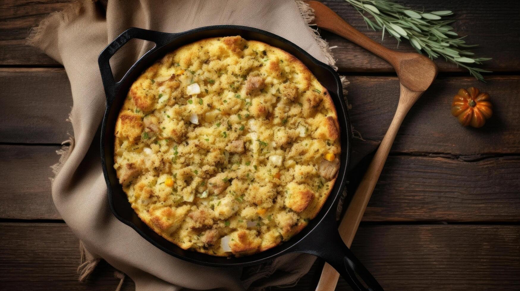 Cornbread Oyster stuffing for Thanksgiving Day. Illustration photo