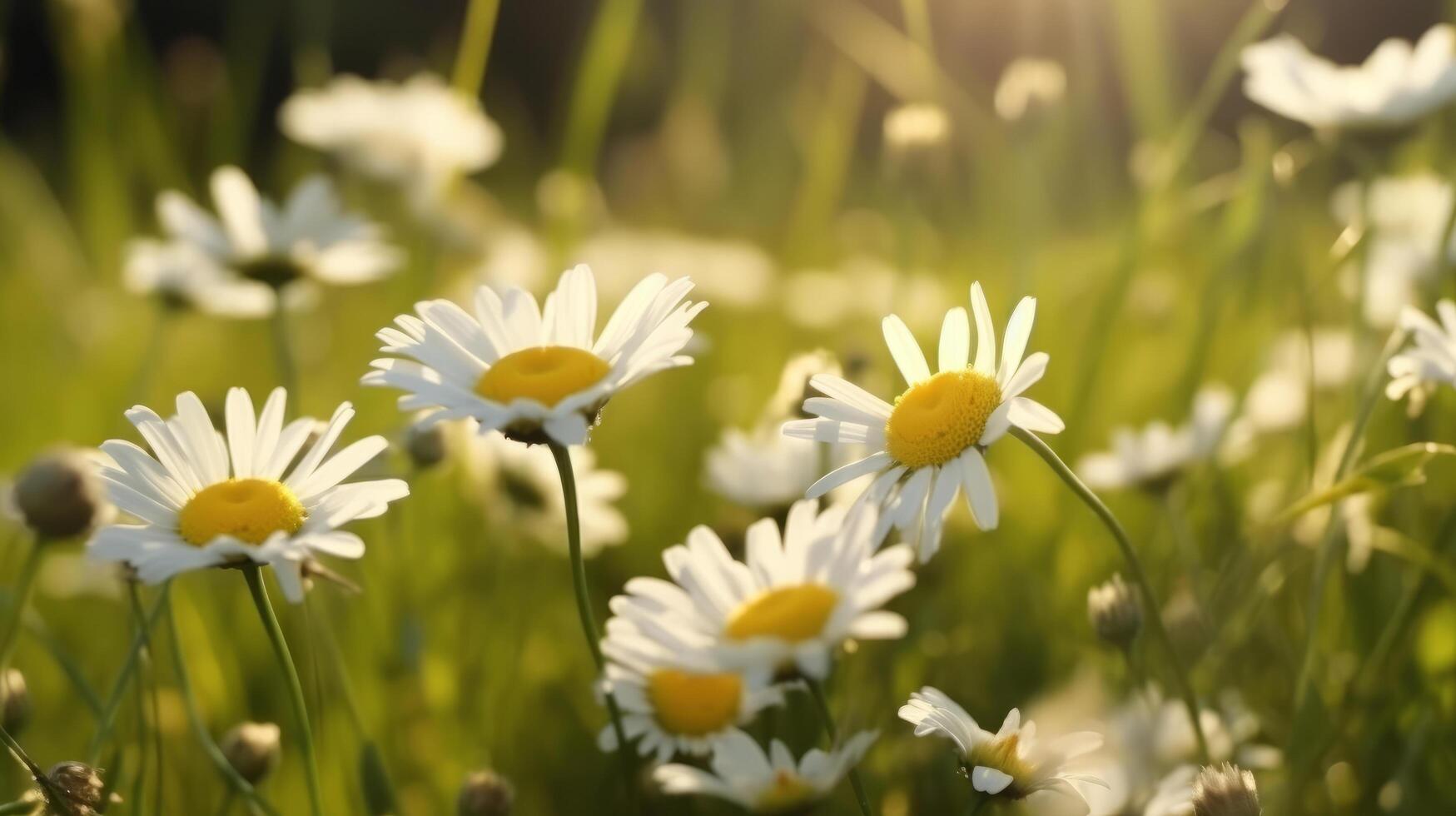 Chamomile meadow background. Illustration photo