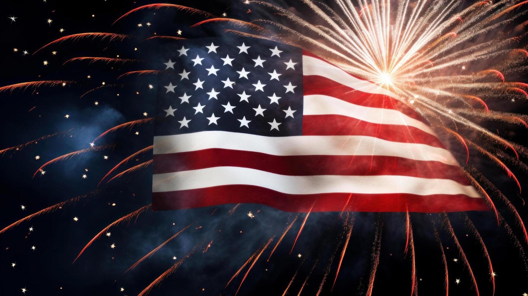 USA Holiday background with flag and fireworks. Illustration photo