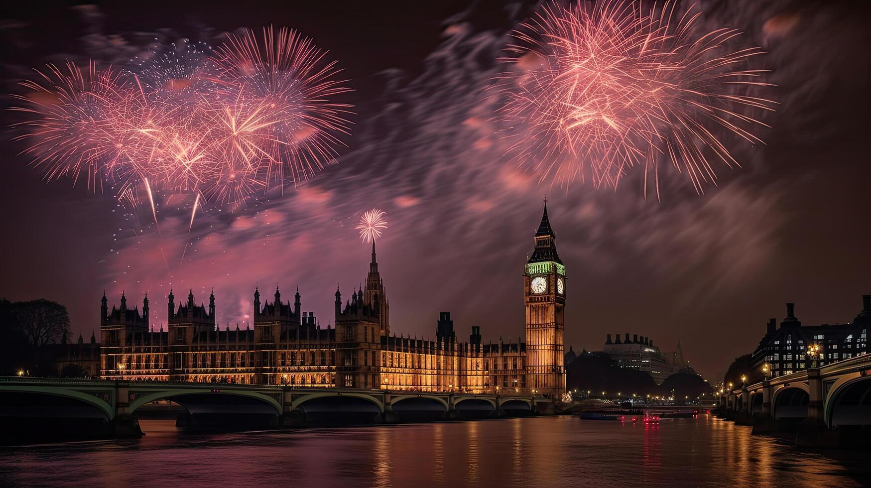 Holiday Fireworks in London. Illustration photo
