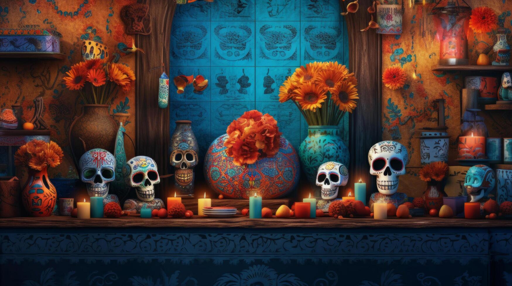 día de el muerto, dia Delaware los muertos. ilustración ai generativo foto